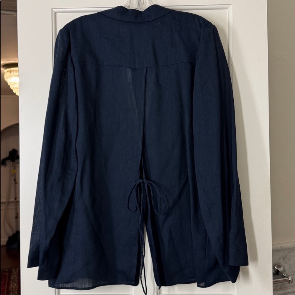 NEW! Banana Republic Navy Linen-Viscose Open-Back Blazer - Size XXS 🎪 - Picture 7 of 8